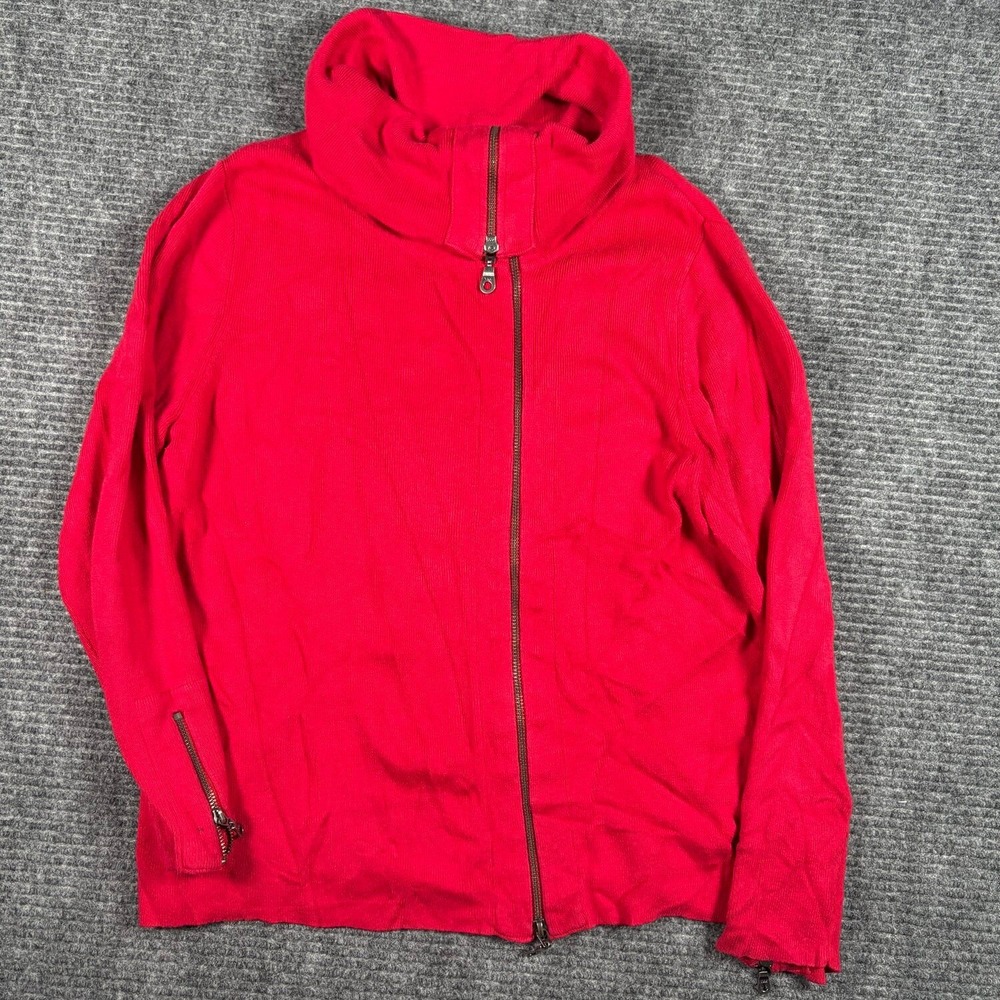 Cabi Cardigan Sweater Womens Medium Red Excellent Moto Asymmetrical Zip Funnel